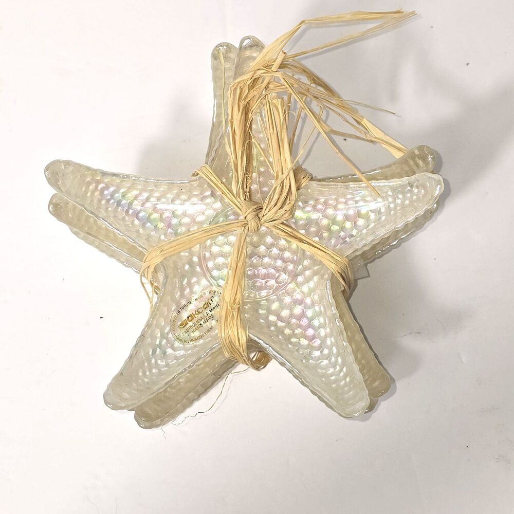Akcam Turkish Glass Starfish Trinket Dish Small Plates Set of 4